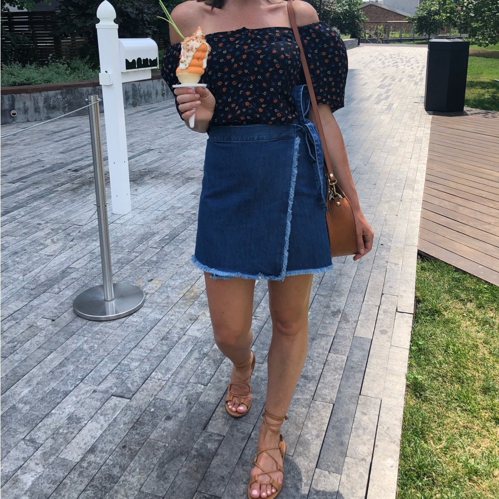 Madewell denim mini wrap skirt, size 2